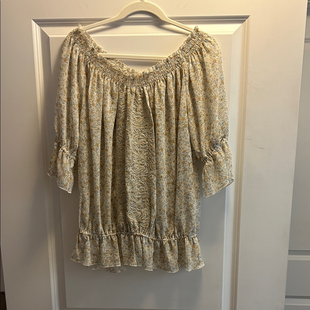 Free People Cream Floral Off-Shoulder Blouse